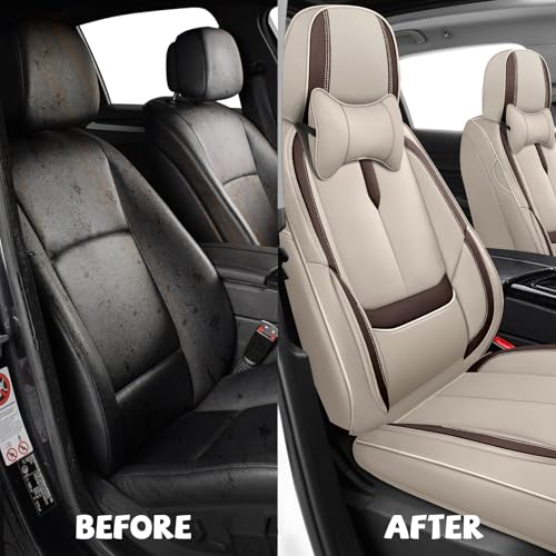 Image of Seat Covers for Chevy Silverado 1500 2007-2026 (Beige&Brown Luxury 2 Set)