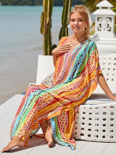 Image of Kaftan Dresses for Women Plus Size Bathing Suit Cover up Caftan Maxi Beach Dresses