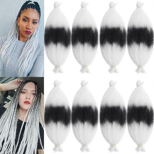 Marley Twist Braiding Hair 8 Packs Springy Afro Twist Hair 16 inch Pre-Separated Braiding Hair for Distressed Faux Locs Spring Twist Hair Extensions for Women (Black and white, 16 Inch (Pack of 8))