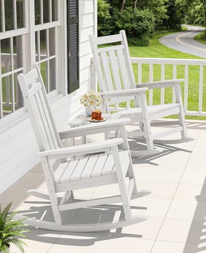 Image of KINGYES Oversized Outdoor Rocking Chair, HDPE Patio Rockers, White