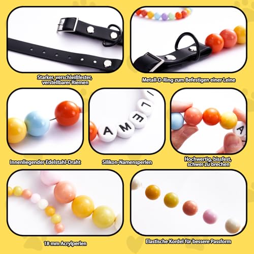 Hundehalsband Personalisiert mit Namen/Buchstabe - Niedliche Bunte Perlen Halskette Halsband Hund Katze mit GRATIS Passendem Armband - Personalisierte Hunde Geschenke für Frauen Männer Hundeliebhaber