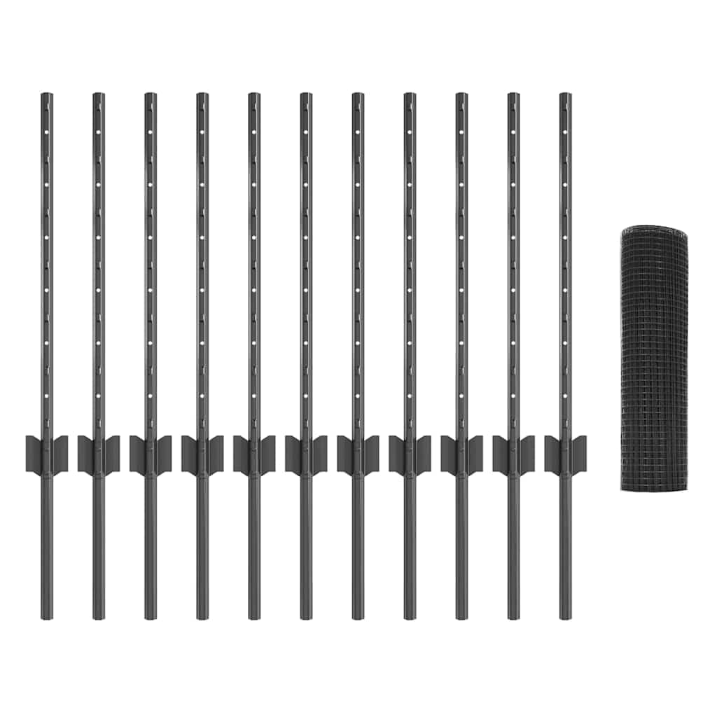 Set di pannelli per recinzione per esterni, pannelli per recinzione verniciati a polvere con pali in grigio, per giardino e terrazza, design modulare per layout personalizzabili, struttura robusta