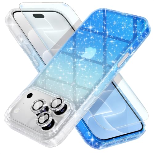 Choiche for iPhone 18 Pro Max Case Clear Women (Glitter Clear/Blue)