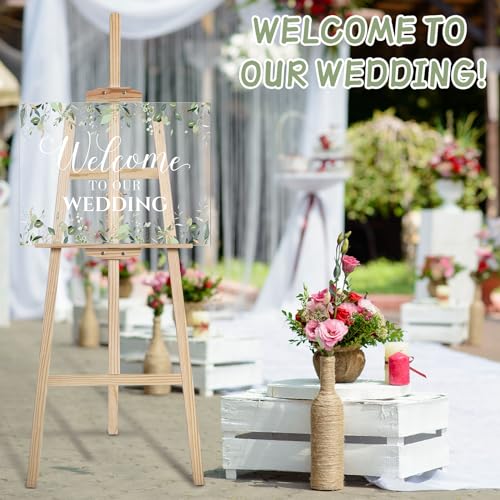 Welcome Wedding Sign - 24 x 18 Inch Acrylic Greenery Eucalyptus Sign for Wedding Reception, Ceremony, Lawn, Indoor
