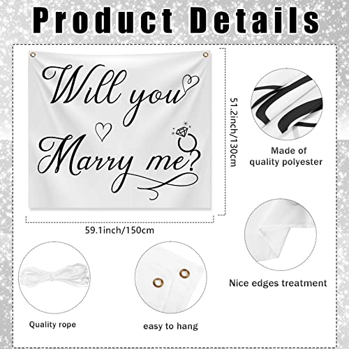 Image of Coume Will You Marry Me Tapestry Marry Me Sign Proposal Banner Wall Hanging Hand Lettering Engagement Decorations for Wedding Proposal Party Wall Backdrop decor 59.1 x 51.2 Inch