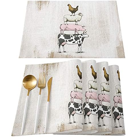 Greeeen Placemats Set of 4 Farm Funny Animal Theme Milk Cow Pig Sheep Chicken Heat Resistant Place Mat for Dining Table Washable Burlap Cotton Table Mats,Greeeen-TYF20201203SWXF04814ZDAAGRN Cover