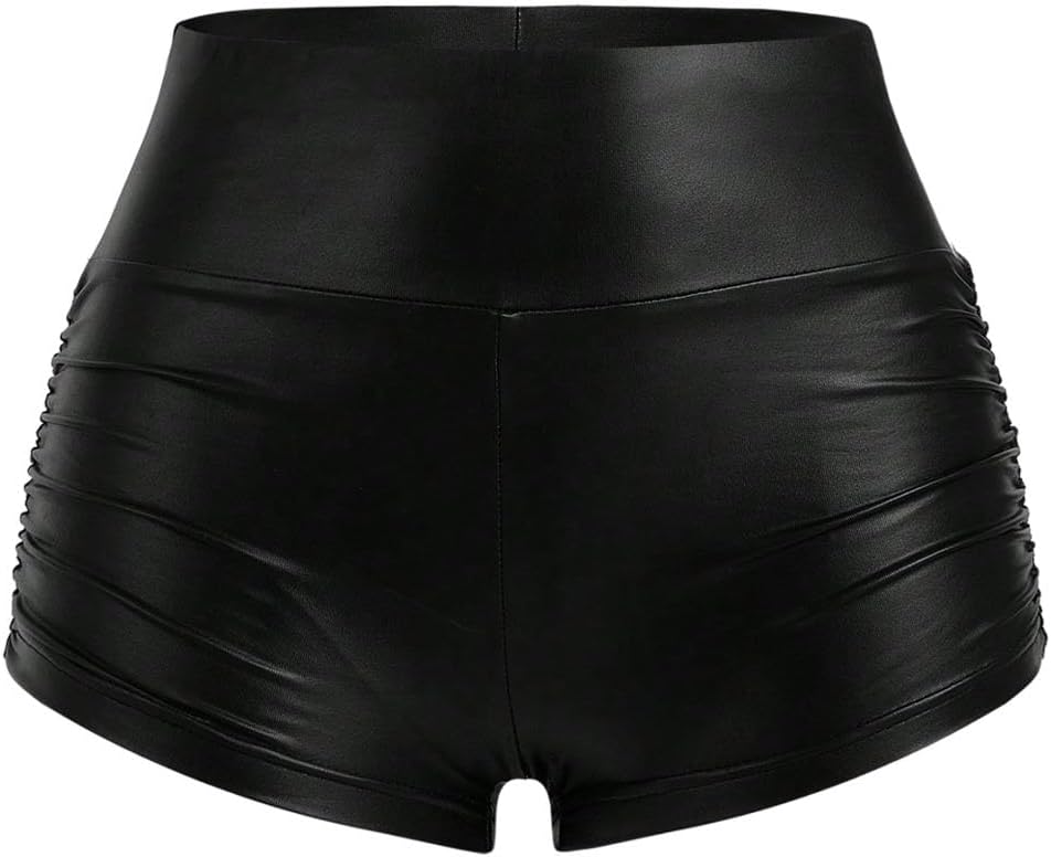 Milumia Women's Faux PU Leather Mini Shorts Ruched High Waist Going Out Shorts
