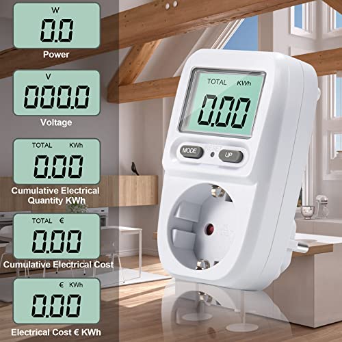 Foto von Energiekostenmessgerät mit LCD Bildschirm,2 Stück Stromzähler für Steckdose Stromkostenmessgerät Leistungsmessgerät Strommessgerät Watt Messgerät Steckdose mit Überlastsicherung,3680W Max/16A