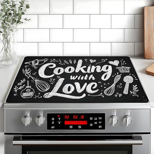 Image of Stove Top Cover for Home Decoration Kitchen Pad Washable Cooktop Covers Countertop Stove Protector Mat for Home Kitchen Cooktops (Cooking with love, 30 inchx21 inch)