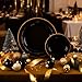 FLOWERCAT 100PCS Black and Gold Plates - Heavy Duty Black Plates Disposable for Halloween Party/New Year/Birthday- Include 50PCS 10.25inch Dinner Plates - 50PCS 7.5inch Dessert Plates