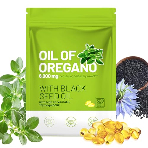 Crobirware Oil of Oregano with Black Seed Oil 6000mg, 300 Softgels - 2-in-1 Immune Support Supplement - High Carvacrol & Thymoquinone, Digestive & Respiratory Health - Non-GMO, GMP Certified Facility