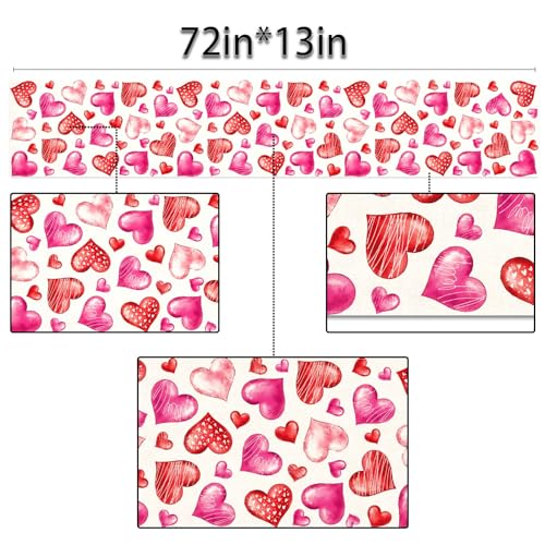 Sunwer PK-0319 Valentine'S Day Watercolor Table Runner Red Heart Wedding Anniversary Party Decoration Home Kitchen Dining Room Decor 72Inches Long thumb #2