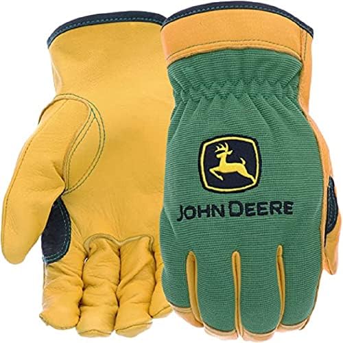 John Deere JD00008-2XL Men's Top Grain Deerskin Leather Driver Gloves, Abrasion Resistant, Tan, Green, Water Resistant, 2X-Large