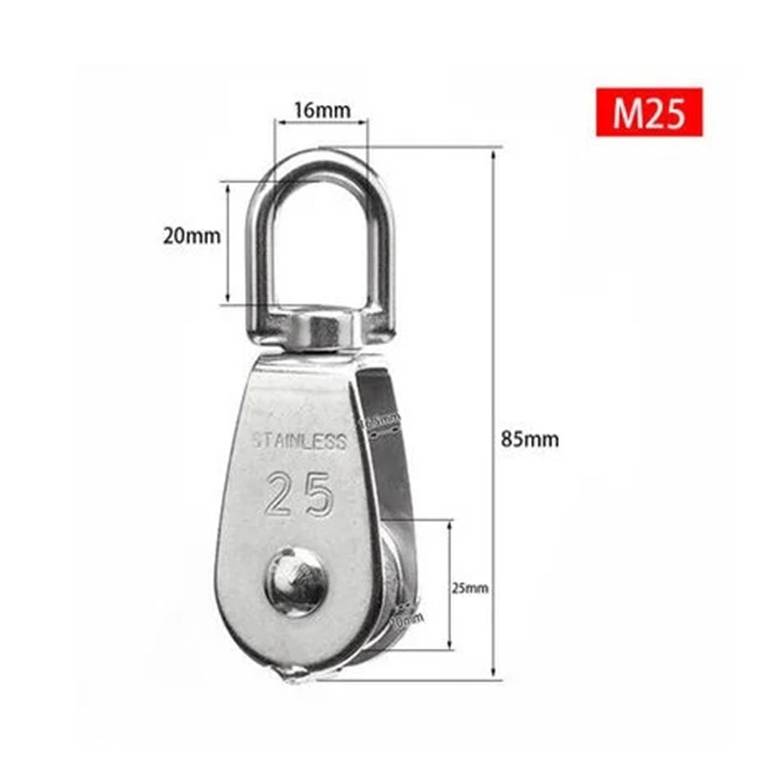 Cuerda de polea de bloque de polea simple 1 Uds polea de acero inoxidable M15/M20 M25 M32 M50 juego de polea de cuerda de elevación giratoria de una sola rueda herramientas de rueda de elevación(M25)