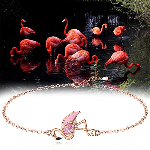 Flamingo Bracelet Flamingo Bracelets for Women Sterling Silver Rose Gold Plated Summer Pink Flamingos Jewelry for Mom Daughter3
