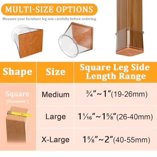 Image of Chair Leg Floor Protectors Square for Hardwood Floors 20 Pcs X-Large | Furniture Leg Felt Pads Caps Covers, Protect Wooden Floors from Scratching, Glide Easily (Fit:1-5 /8 inch to 2 inch)