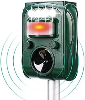 Solar Ultrasonic Animal Repeller, Cat Repellent, Motion Detection, Siren and Flash Repel. Dog, Squirrel, Deer, Raccoon, Skunk, Rabbit, Fox, etc