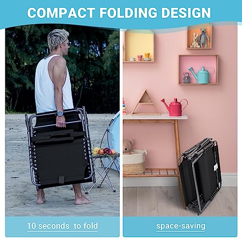 KingCamp Oversized Adjustable 5-Position Folding Chaise Lounge Chair for Outdoor Patio Beach Lawn Pool Sunbathing Tanning, Heavy Duty Portable Camping Recliner with Pillow, Supports 330lbs, Black - Thumbnail 6