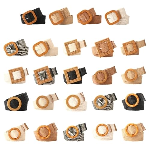 Decorative Belt Adjustable Buckle Waist Belt Women Elastic Weaving Belt Wide Waistband for Woman Girls Colorful Straw Vintage Waist Belt for Country Concert Outfit(Color-12)2