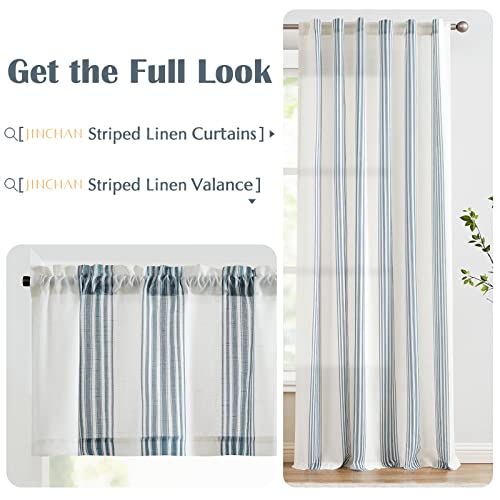 Jinchan DYMRP-COLIN-5016C02 Striped Linen Valance Curtain 16 Inch Vertical Striped Valance For Kitchen Bathroom Light Filtering Window Treatment Rod Pocket Farmhouse Rustic Semi Sheer Short Window Curtain 1 Panel Blue thumb #6
