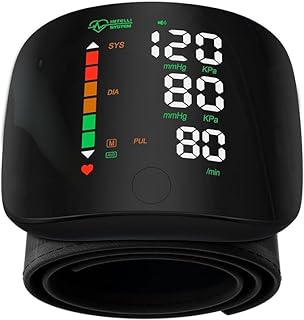 Intelli System Digital Wrist Blood Pressure Monitor, LED Touch Screen, 198 Memory Storage, Dual User, Black