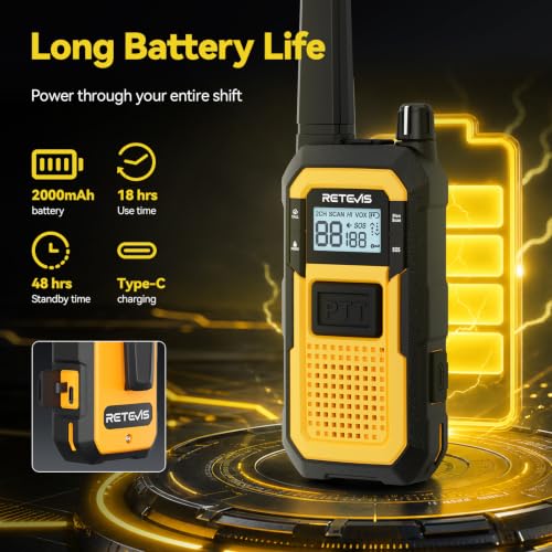 Image of Retevis RB48 Advanced Triple Prooof Walkie Talkies with Shoulder Mic,MIL-STD 810H,VOX,Vibration Reminder,Dual PTT,SOS,NOAA,10 Call Bells,Mic-Noise Reduction&IP67 Waterproof (2 Pack)