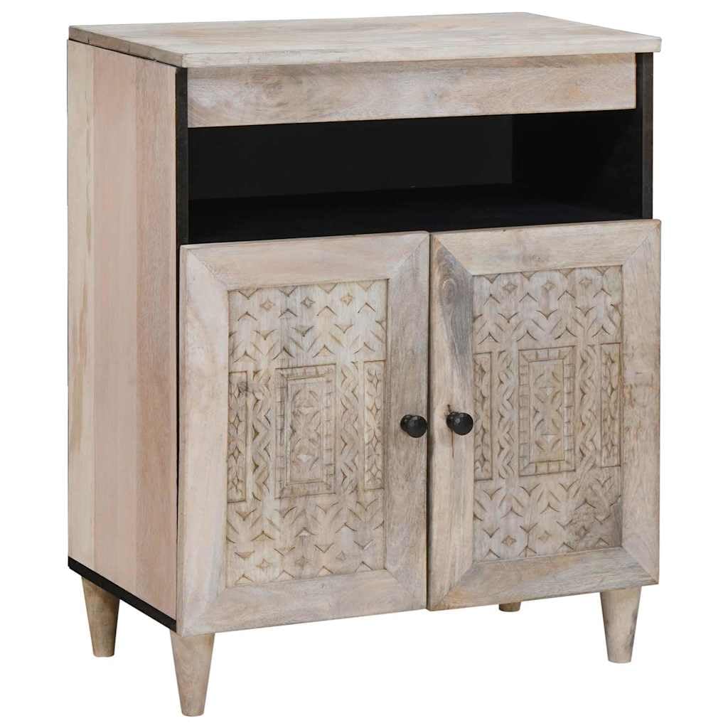 Buffet Blanc Meuble de Rangement Salon Bas, Enfilade en Bois de Manguier Massif, Commode d'Appoint avec 2 Portes pour Cuisine et Entrée, Dimensions 33,5 x 60 x 75 cm
