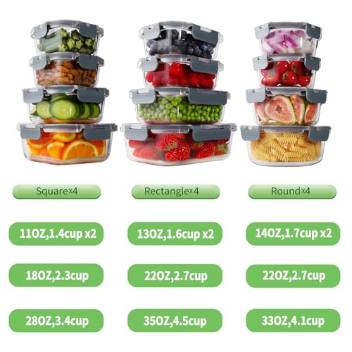 HOMBERKING 24pc Borosilicate Glass Food Storage Containers with Lids, Glass Meal Prep Containers with Leak Proof Snap Lock Lids, Airtight Bento Lunch Boxes, Kitchen Storage (12 lids & 12 Containers) - Image 4