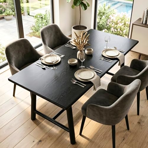 Image of CIMOTA 69 inch Dining Table for 4-6, Wood Kitchen Table with Solid Wood Legs, Modern Farmhouse Dining Furniture for Dining Room, Living Room & Home Office, Black Finish