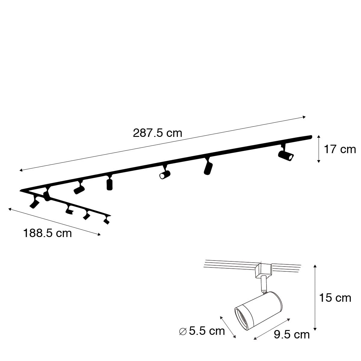 QAZQA Moderno sistema de carril monofásico con 10 focos negro - Jeana Aluminio/Acero/Plástico Alargada Adecuado para LED Max. 10 x 50 Watt