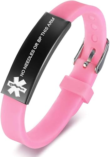 VNOX Pulseras de identificación de alerta médica para mujeres, hombres, niñas, niños, pulsera de emergencia personalizada de primeros auxilios,