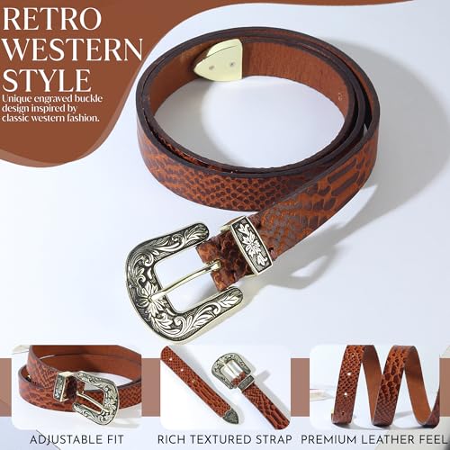 Image of 25mm Genuine Leather Waist Belt for Women - Fancy Vintage Buckle Belt For Jeans | Stylish Adjustable Party Belt For Ladies /Girls /Women | Waist Size 28-44 Inches