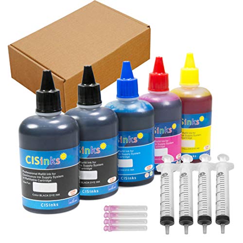 CISinks Standard Universal Black Refill Ink - 500 ml (16.9 oz) Dye-Based Ink for All Printers B, B, Y, M, C + Refill Tool Kits Blunt Injectors