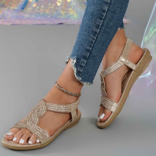 Women's Flat Sandals Breathable Comfortable Slip On Summer Beach Shoes Dressy Casual Lightweight Elastic Strap3