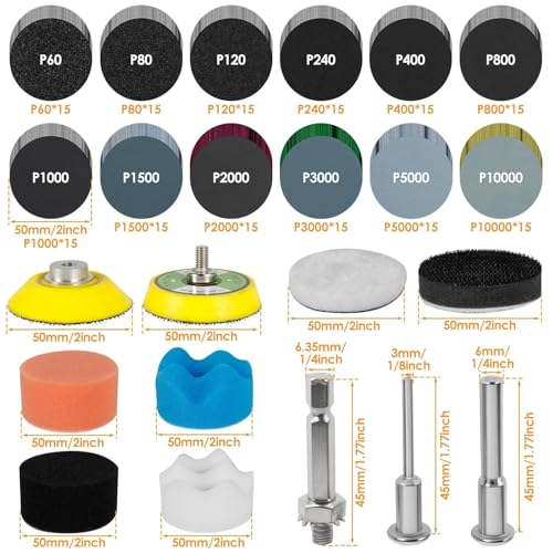Image of NIHUIFDPY 193Pcs 2 Inch Sanding Discs & Buffing Pads Kit, 60-10000 Grit Wet Dry Sandpaper with 1 /4 inch & 1 /8 inch Drill Attachments for Car Headlight Restoration, Woodwork, Metal Polishing