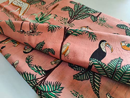 Image of Floral Printed Cotton Fabric Cloth Hand Block Print Fabric Women Material Running Jaipuri Hand Block Printed Women Dress Material Kurtis Natural 44 inch Inches Width 2.5 Meter (Pattern 12)