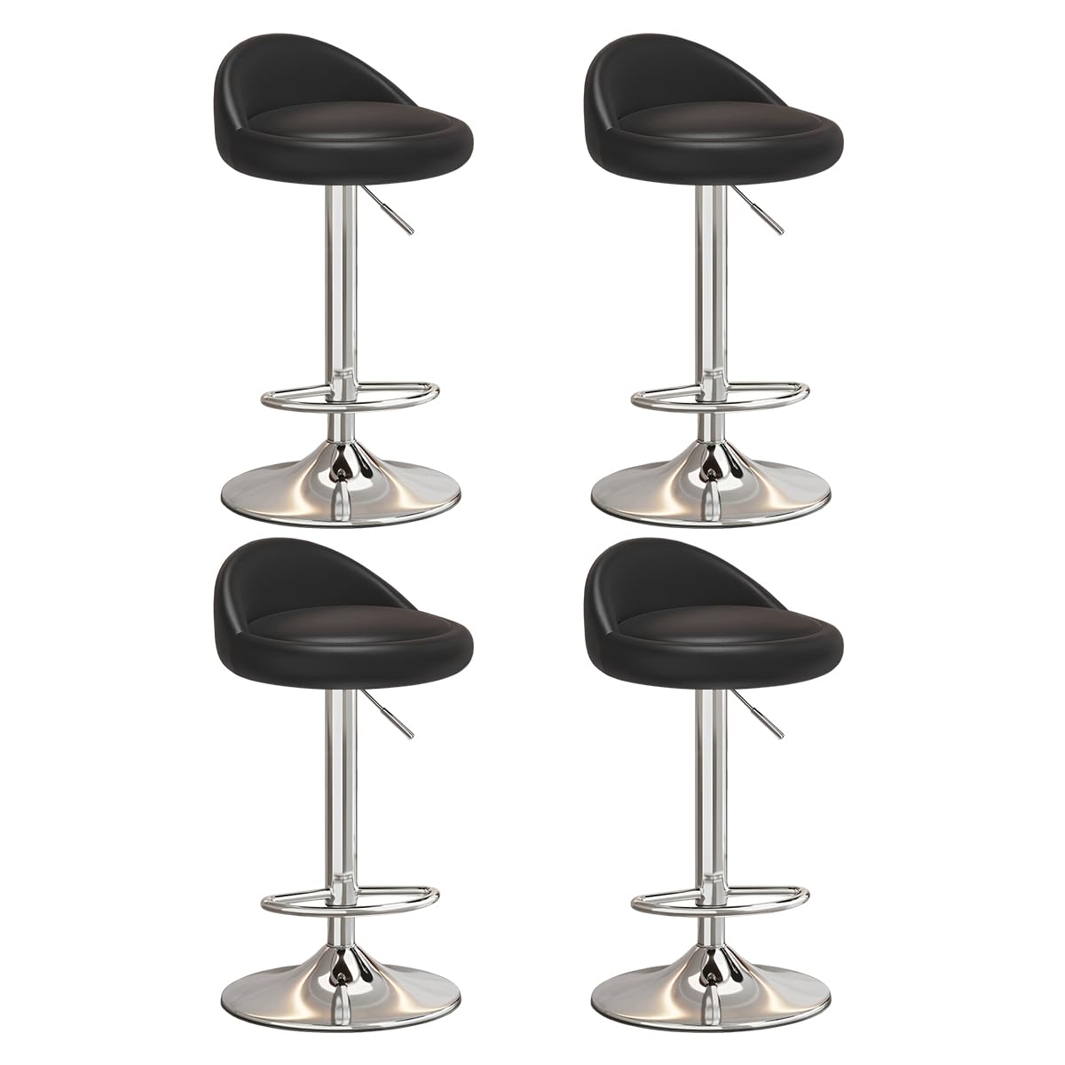 Set di 4 Sgabelli da Bar Regolabili, Sgabelli Girevoli Moderni ed Ergonomici con Schienale per Bancone Cucina, Rivestiti in Pelle PU con Schienale Basso