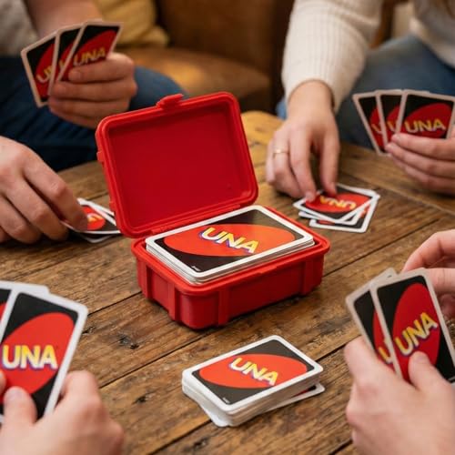 Image of Rugged Playing Card Storage Box with Snap Lock, Premium Textured Finish, Durable Travel Case for Card Decks, Universal Compatibility - Holds upto 2 Deck (Red - Textured)