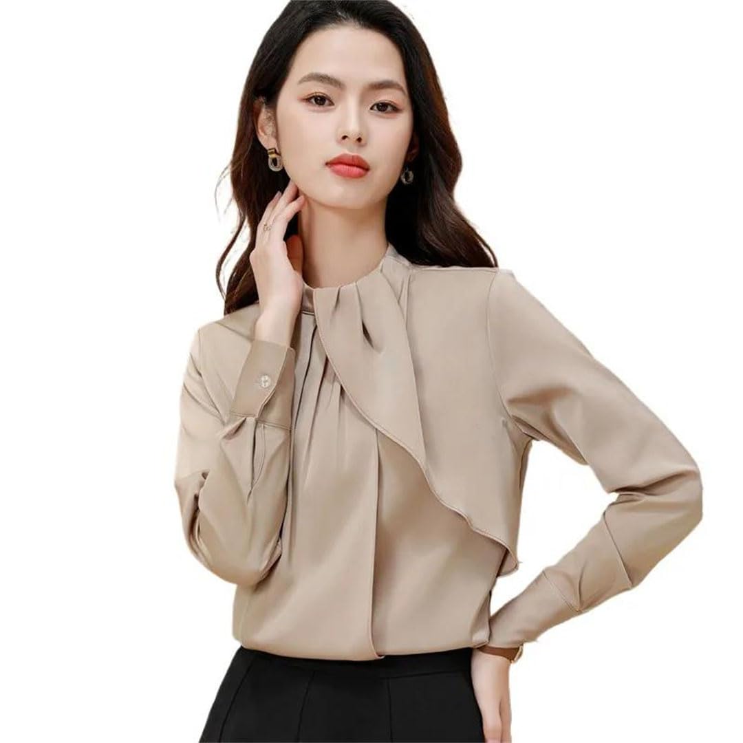 Camicia da donna con volant elegante temperamento manica lunga chiffon camicette ufficio signore lavoro top