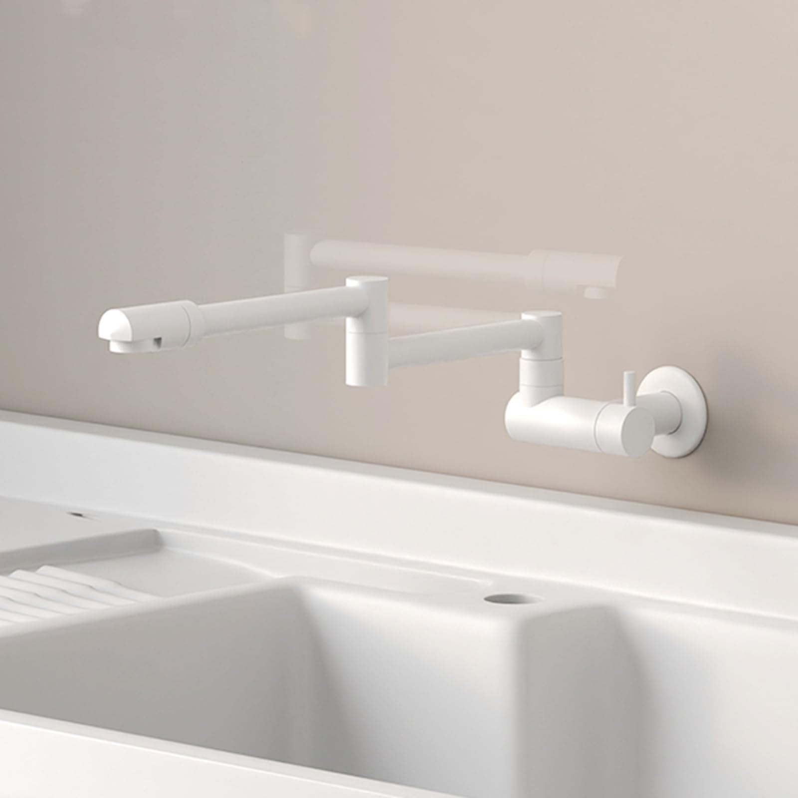 Grifo Cocina de Pared Grifo Cocina Plegable Grifos de Llenado de Ollas de Latón Rotativo,Blanco