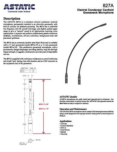 Astatic 827A-17 22" Cardioid Condenser-Mini Gooseneck, Speech Tailored Frequency Response - Thumbnail 2