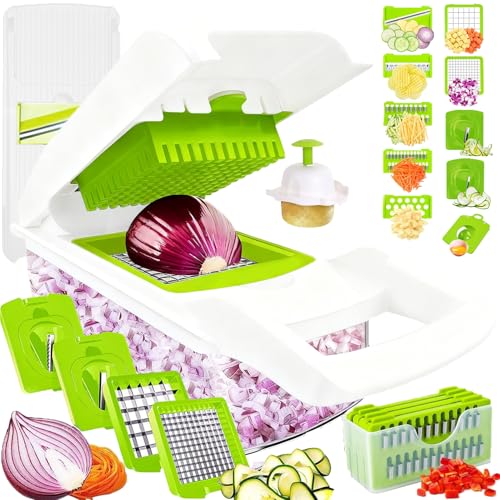 Pro-Series 20-in-1 Vegetable Chopper, Mandoline Slicer w/Container, Onion Dicer Food Cutter Mandolin for Potato Salad Veggie Fruit French Fry Vege (Kitchen Tools & Gadgets & Home Essentials)