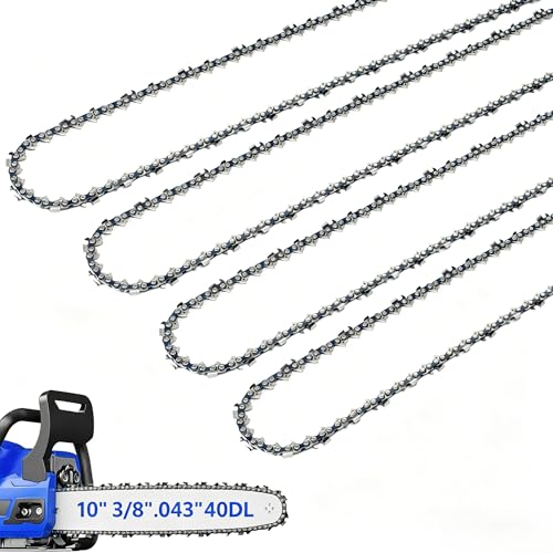 Image of 4 Pack 10 Inch Chainsaw Chain 3 /8 inch LP Pitch .043 inch Gauge 40 DL, Fit for Ryobi P546 EGO PSA1000 Milwaukee M18 FUEL Pole Saw, Worx WG322 WG323 LCS1020 CMCCS610D1, Replace For Oregon R40 90PX040G