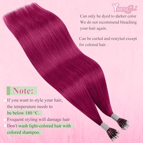 Image of YoungSee Nano Tip Hair Extensions Magenta 20 Inch Nano Human Hair Extensions Burgundy Nanobead Hair Extension Human Hair Colorful Hair Extension Nanoring Colored for Role Playing 25 Strands 25g