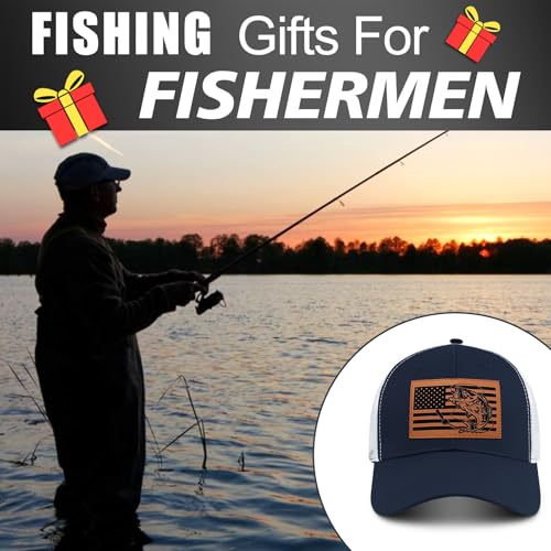 Image of Fishing Hat Fishing Gifts for Men, Bass Fish Flag Hats, Fishing Gear Accessories Stuff, Adjustable Fishing Trucker Hat