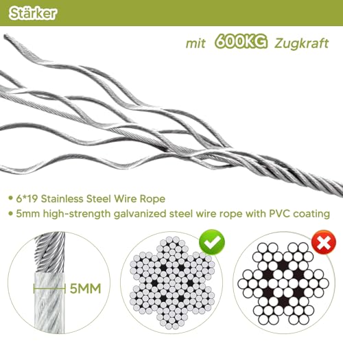 Tie Out Kabel für Hunde, 10/15/20/30/50FT Kabel, 1000lbs Bruchfestigkeit, Strapazierfähige Hundeleine für mittelgroße und große Hunde, Hundeleine für Garten oder Camping im Freien, Reflektierend