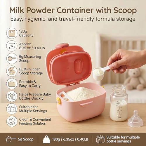 Image of StarAndDaisy Formula Milk Container for Baby Milk Powder Container with Scoop Holder, Portable Formula Dispense, Airtight First Feed Baby Food Storage Container /Box for Travel 200 Grams (Eye-Peach)