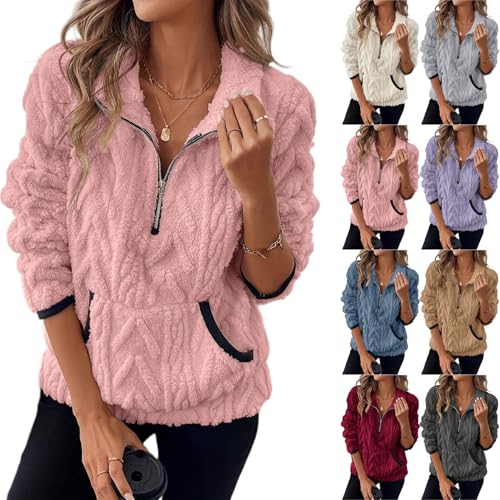Pink Half Zip Fleece Women Quarter Zip Oversized Pullover Sweatshirts - image 1