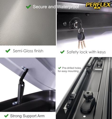 Image of Perflex Exclusive Rooftop Cargo Box Carrier Large 17.7 Cubic Feet Car Top Mount Travel Luggage Storage, Dual Side Opening, 130 Lbs Weight Capacity, Extra Keys, Straps (White)