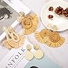 4 Pairs Rattan Earrings Big Lightweight Geometric Statement Tassel Woven Bohemian Earrings Handmade Straw Wicker Braid Hoop Drop Dangle Earrings for Women Girls